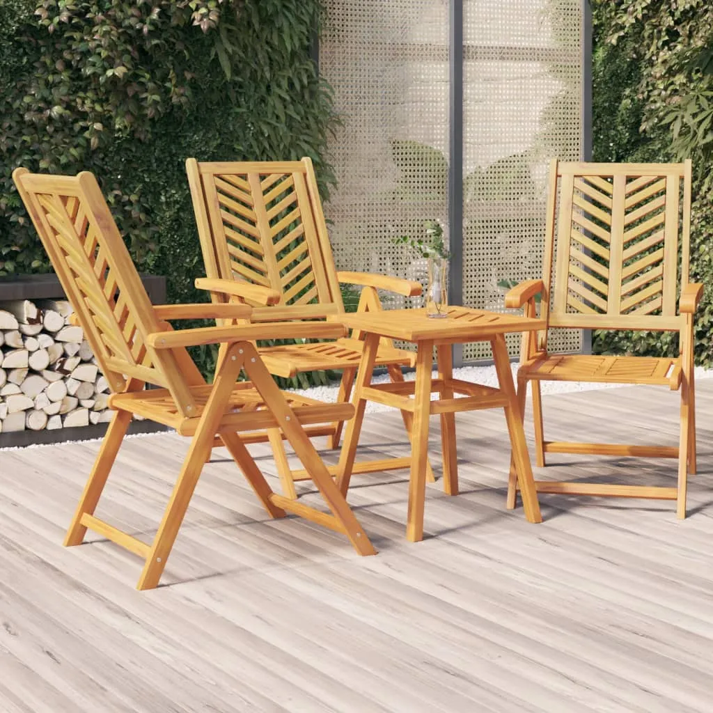 vidaXL Sedie da Giardino Reclinabili 3 pz in Legno Massello di Acacia