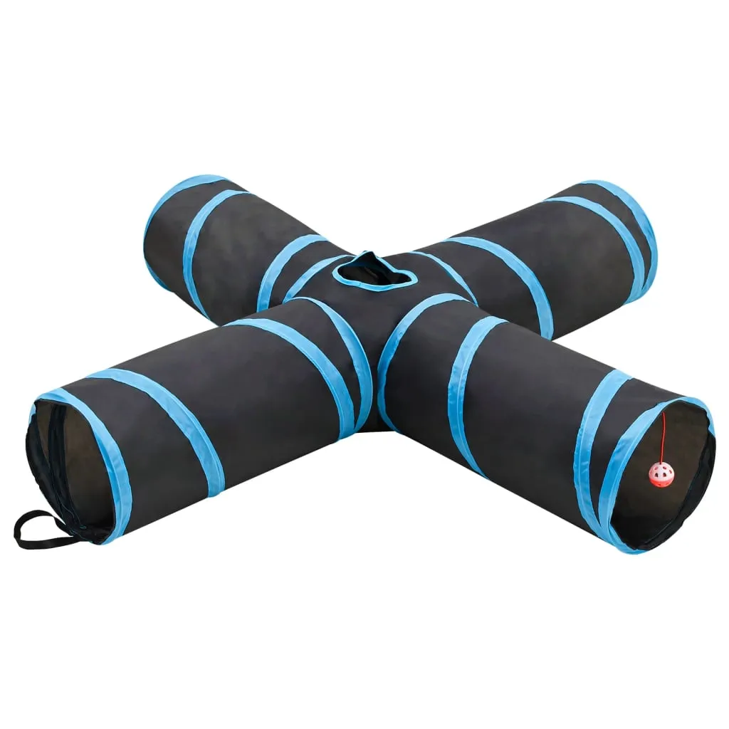 vidaXL Tunnel per Gatti a 4 Vie Nero e Blu 132 cm in Poliestere