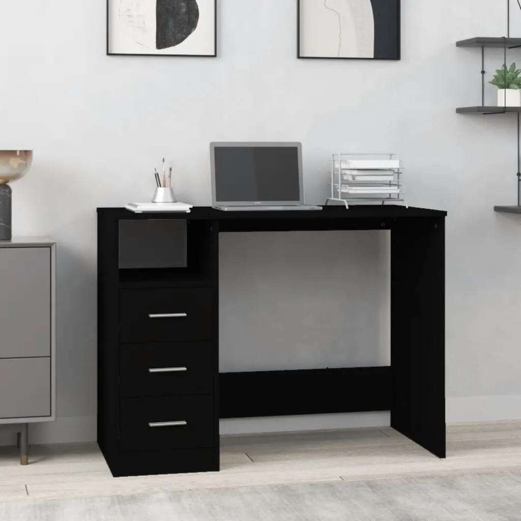 vidaXL Scrivania con Cassetti Nera 102x50x76 cm in Legno Multistrato