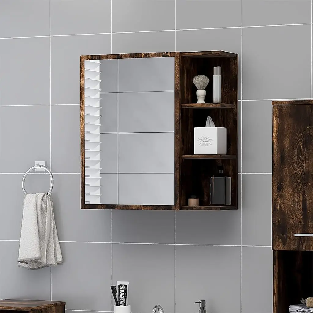 Mobile da Bagno con Specchio Rovere Fumo 62,5x20,5x64 cm Legno