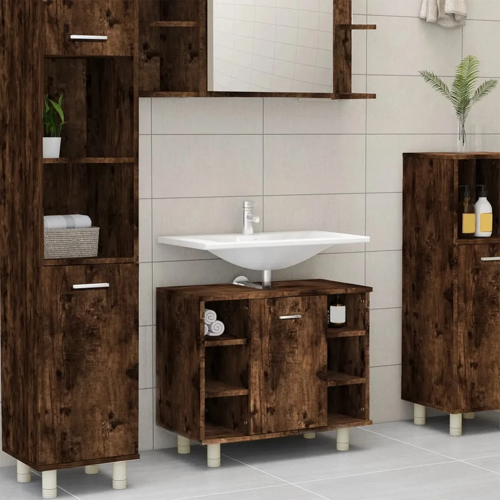 vidaXL Armadietto Bagno Rovere Fumo 60x32x53,5 cm in Legno Multistrato