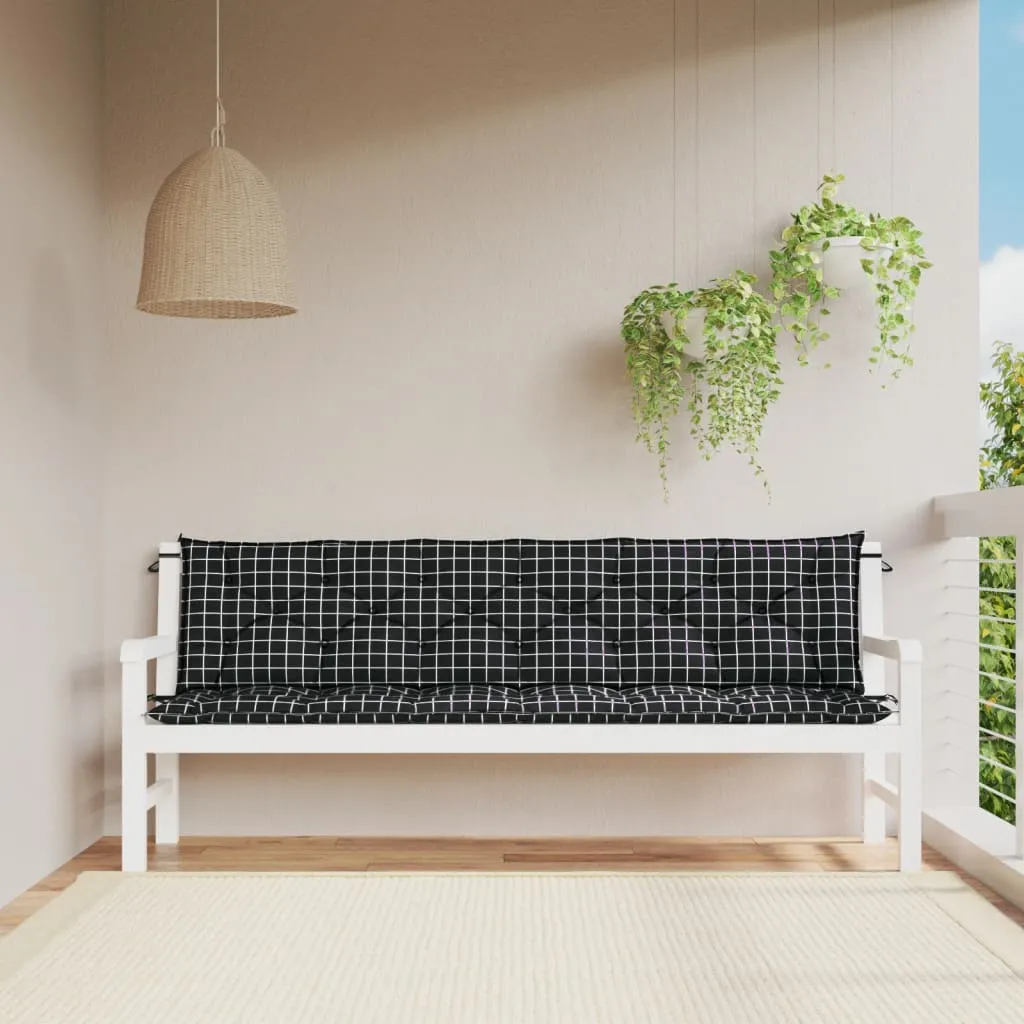 vidaXL Cuscino Panca Giardino Motivo a Quadri Nero 200x50x7 cm Tessuto