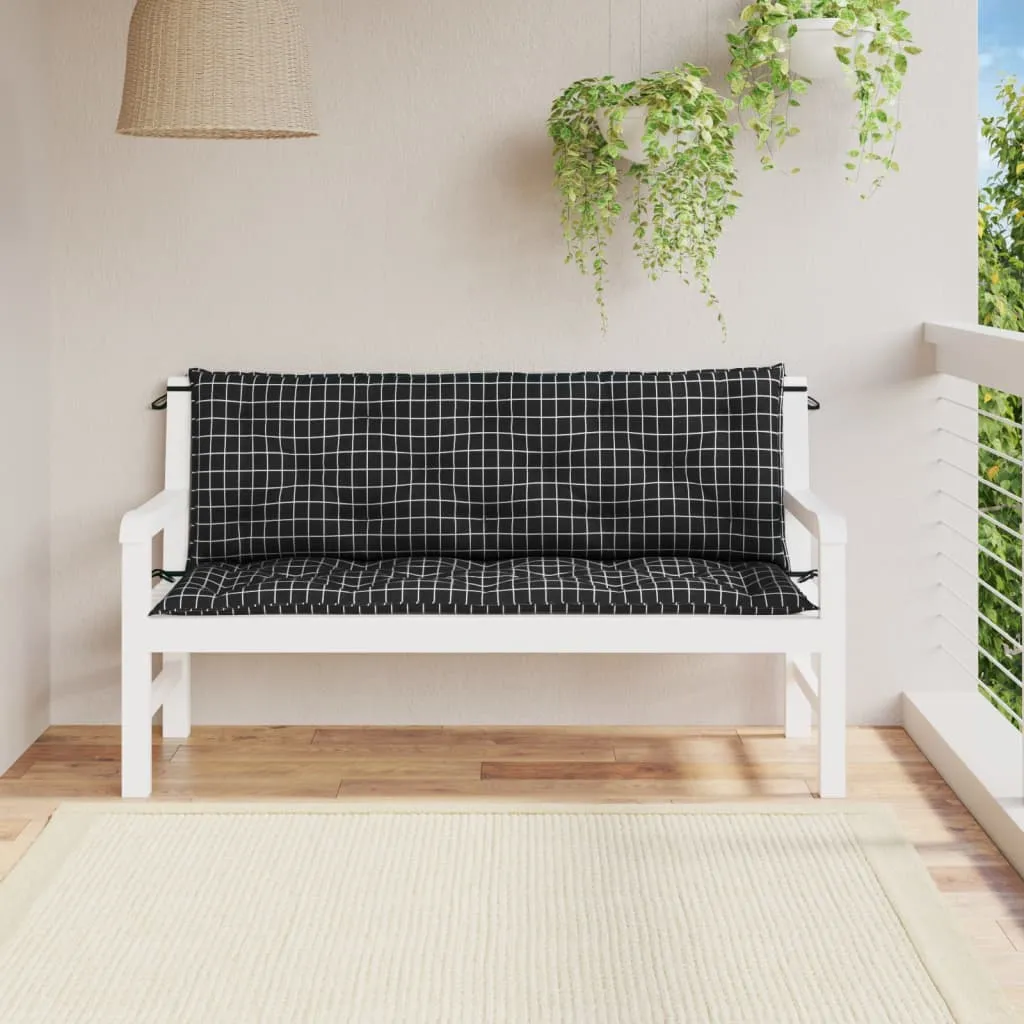 vidaXL Cuscini Panca da Giardino 2pz a Quadri Nero 150x50x7 cm Tessuto