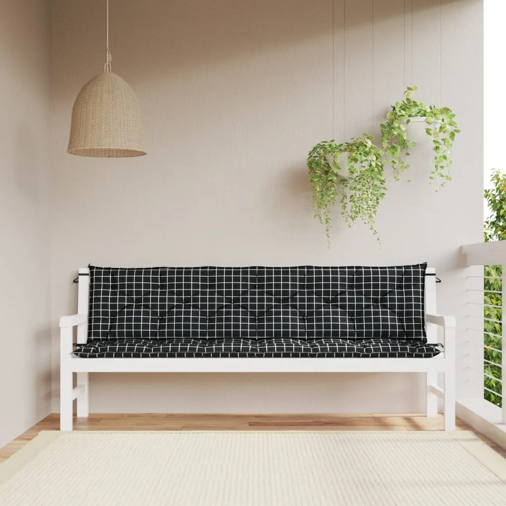 vidaXL Cuscini Panca da Giardino 2pz a Quadri Nero 200x50x7 cm Tessuto