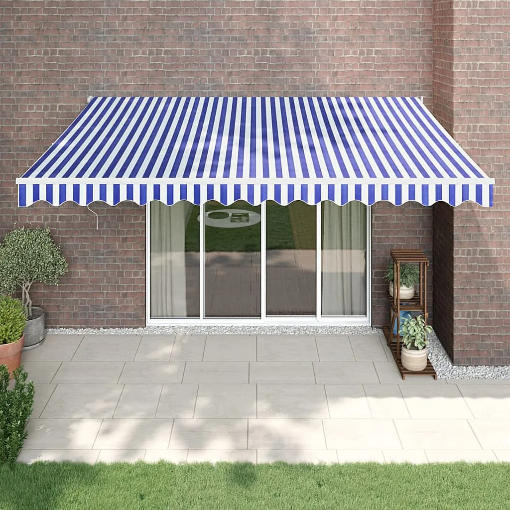 vidaXL Tenda Sole Retrattile Blu e Bianca 4,5x3 m Tessuto e Alluminio