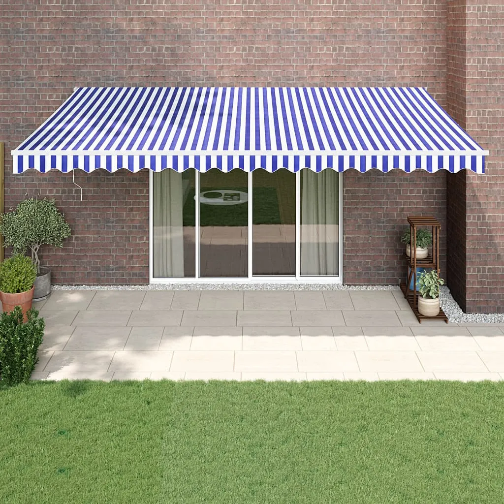 vidaXL Tenda da Sole Retrattile Blu e Bianca 5x3 m Tessuto e Alluminio