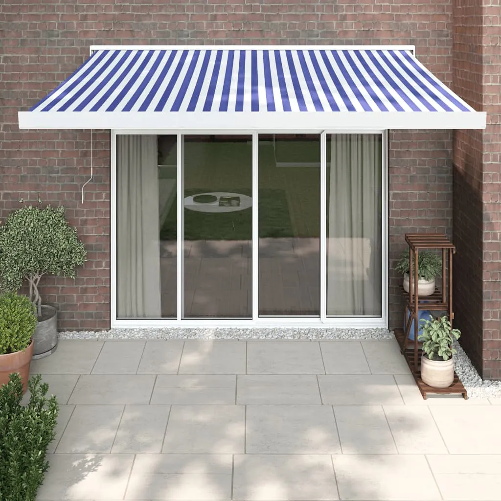 vidaXL Tenda Sole Retrattile Blu e Bianca 3x2,5 m Tessuto e Alluminio