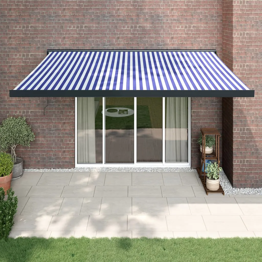 vidaXL Tenda Sole Retrattile Blu e Bianca 4,5x3 m Tessuto e Alluminio