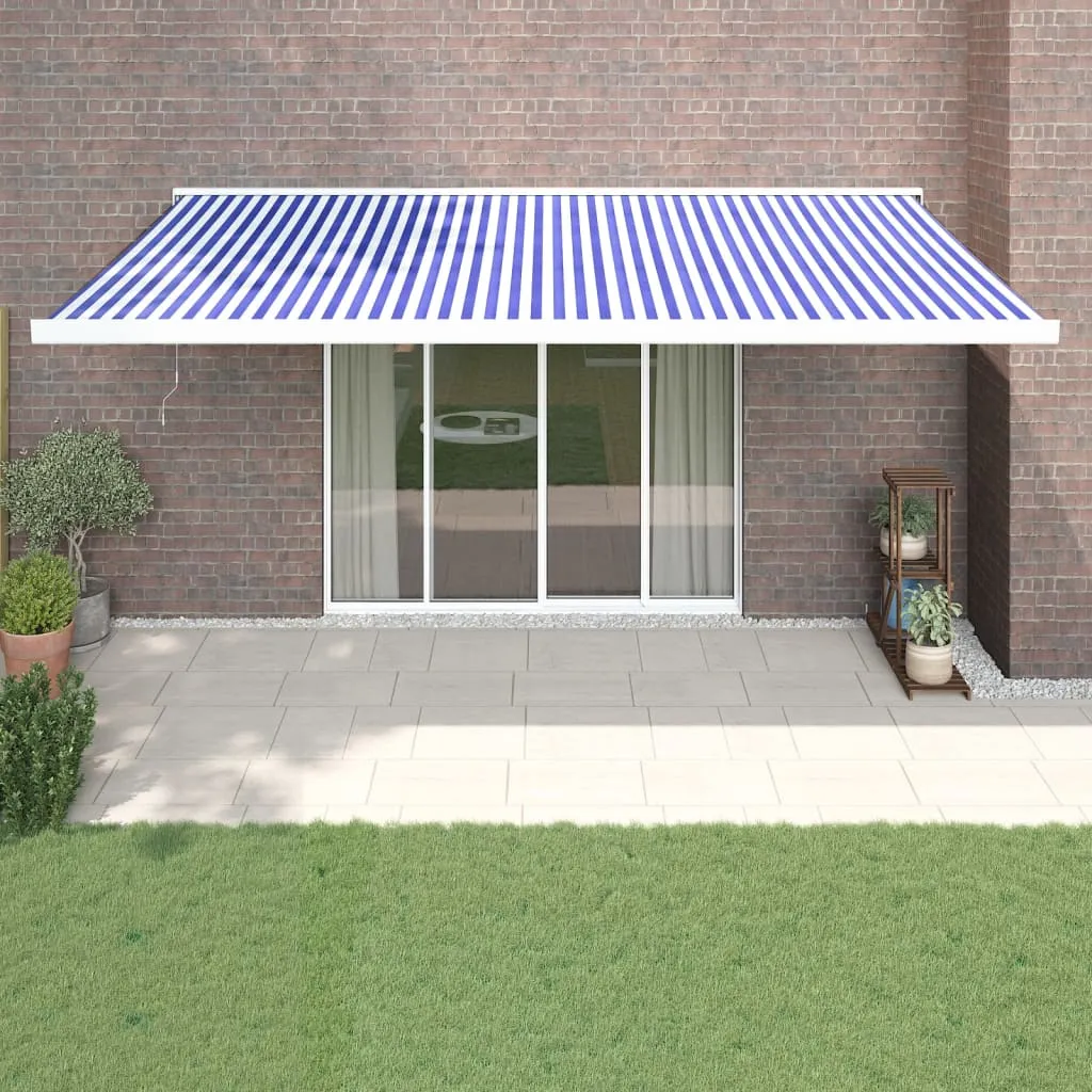 vidaXL Tenda da Sole Retrattile Blu e Bianca 5x3 m Tessuto e Alluminio