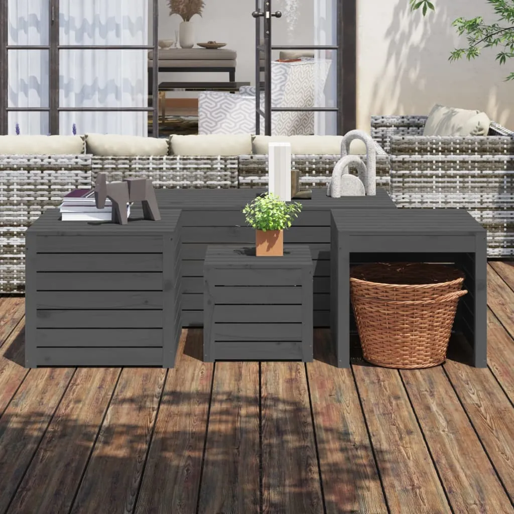 vidaXL Set Cassette da Giardino 4 pz Grigio in Legno Massello di Pino