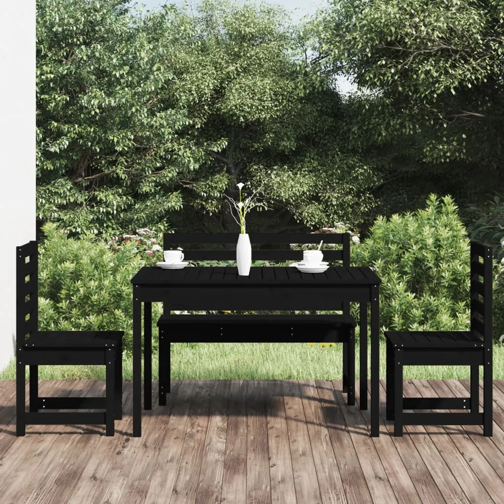 vidaXL Set da Pranzo per Giardino 4pz Nero in Legno Massello di Pino