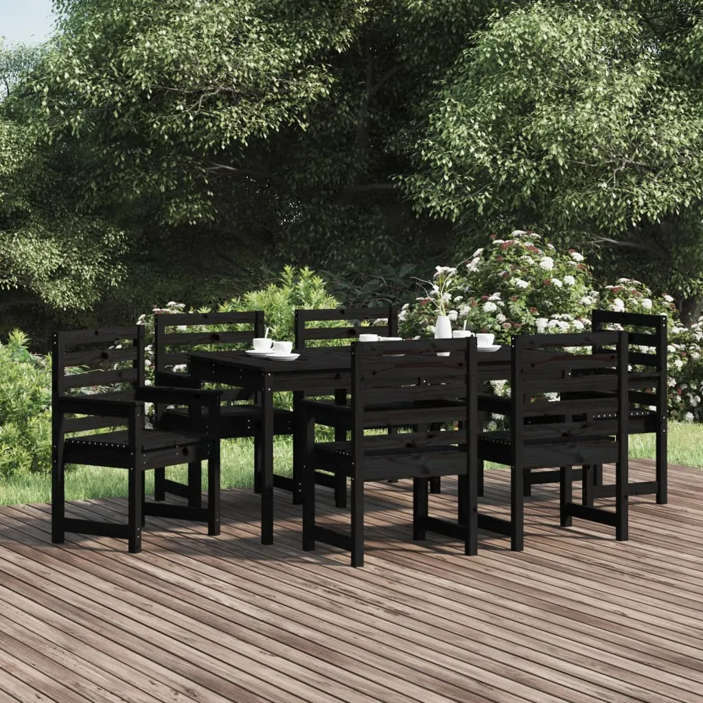 vidaXL Set da Pranzo per Giardino 7pz Nero in Legno Massello di Pino