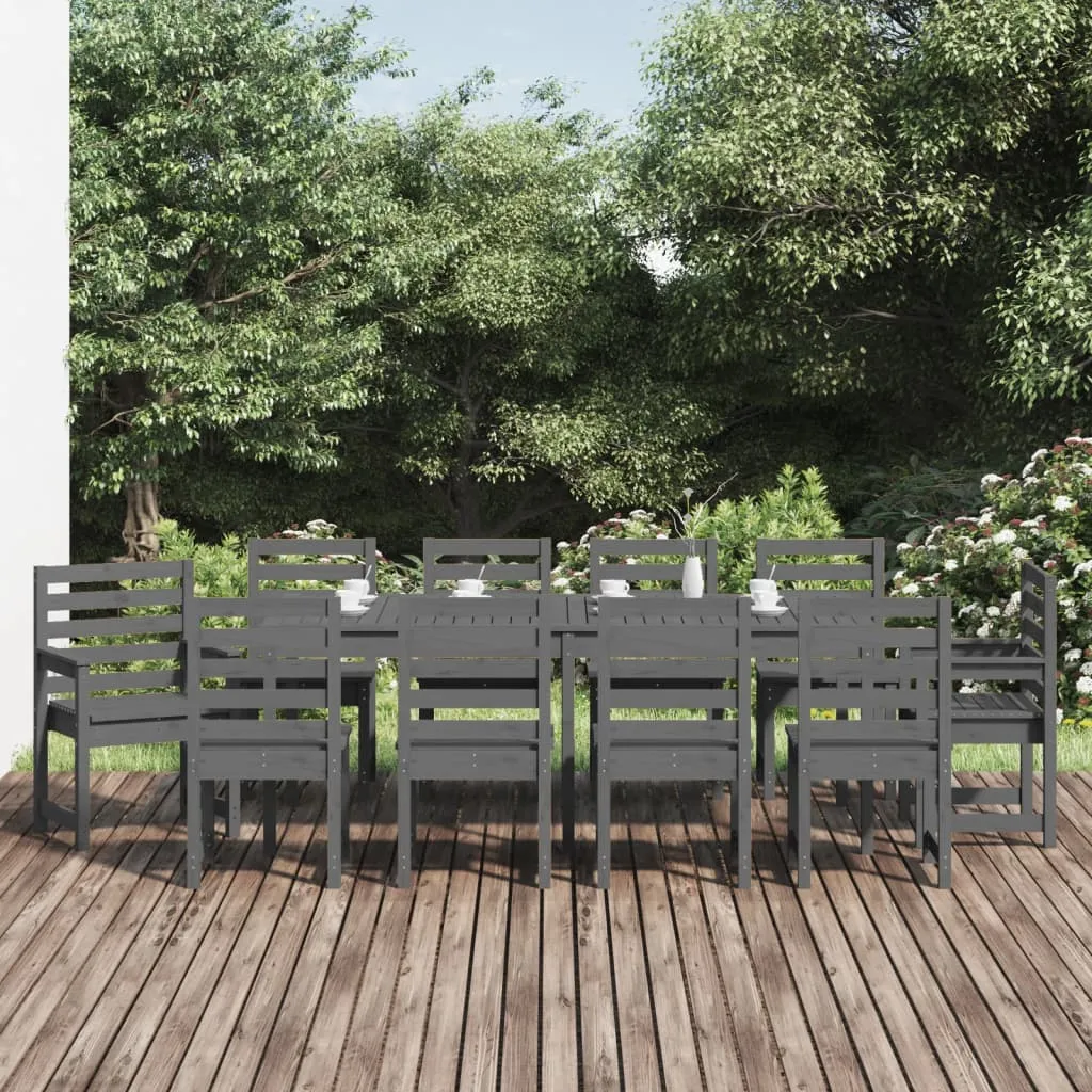 vidaXL Set da Pranzo per Giardino 11pz Grigio Legno Massello di Pino