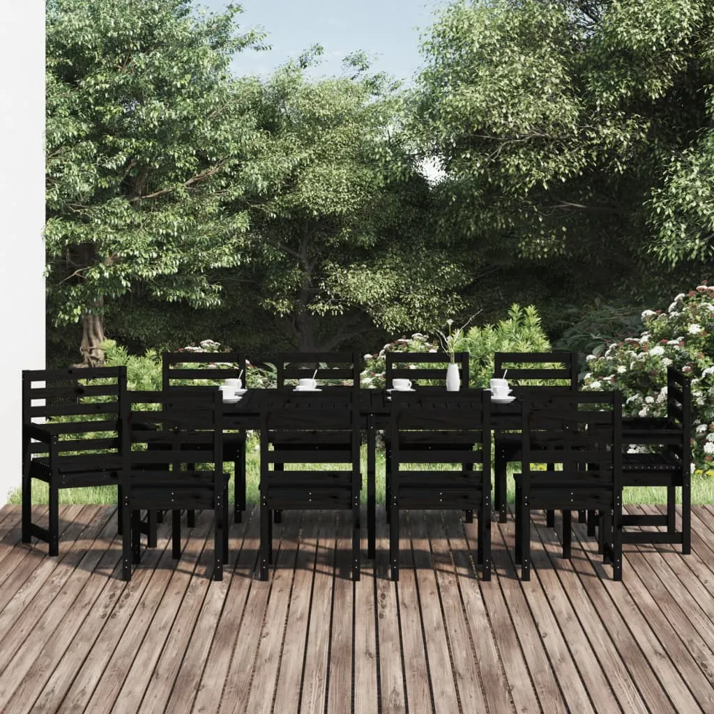 vidaXL Set da Pranzo per Giardino 11pz Nero in Legno Massello di Pino