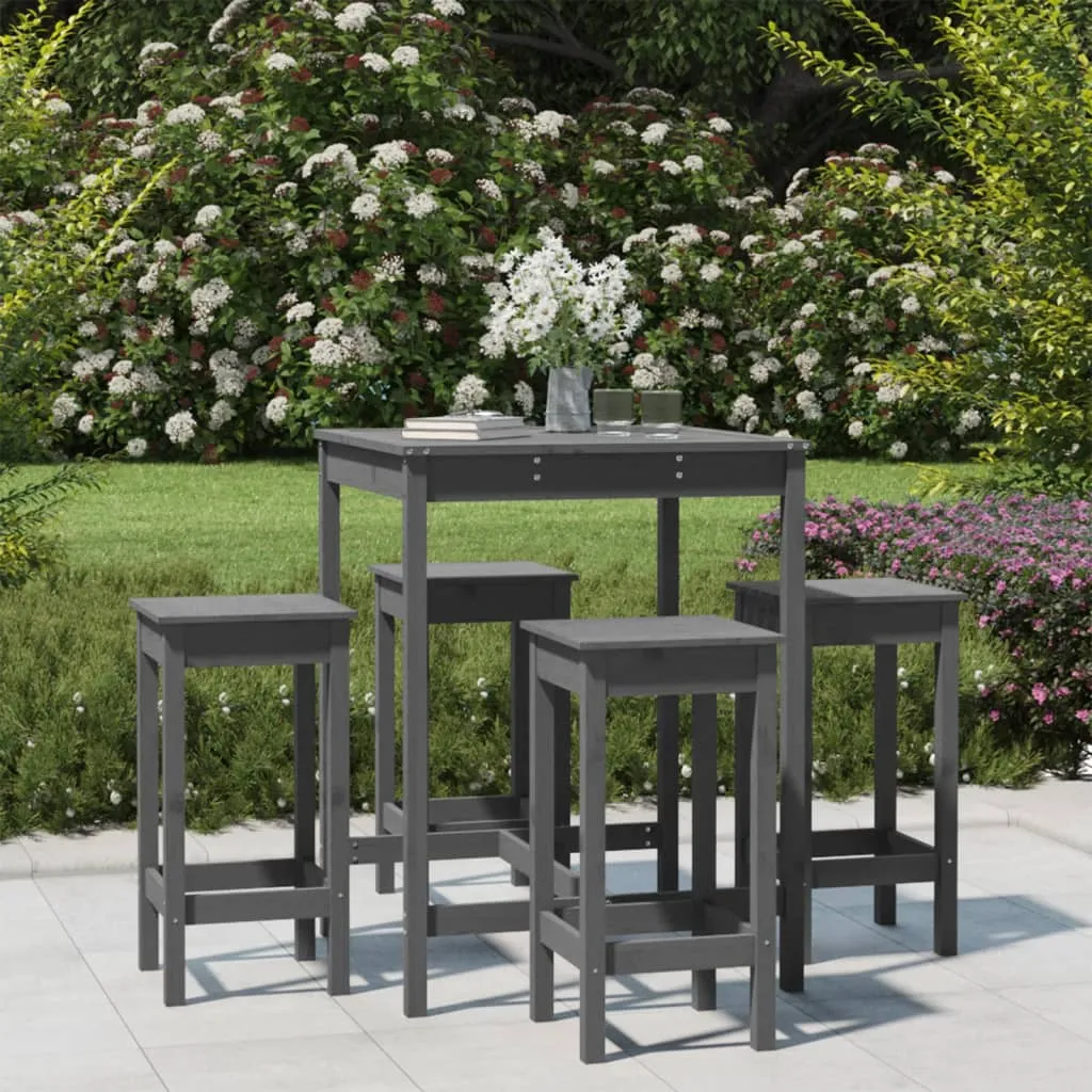 vidaXL Set Bar da Giardino 5 pz Grigio in Legno Massello di Pino