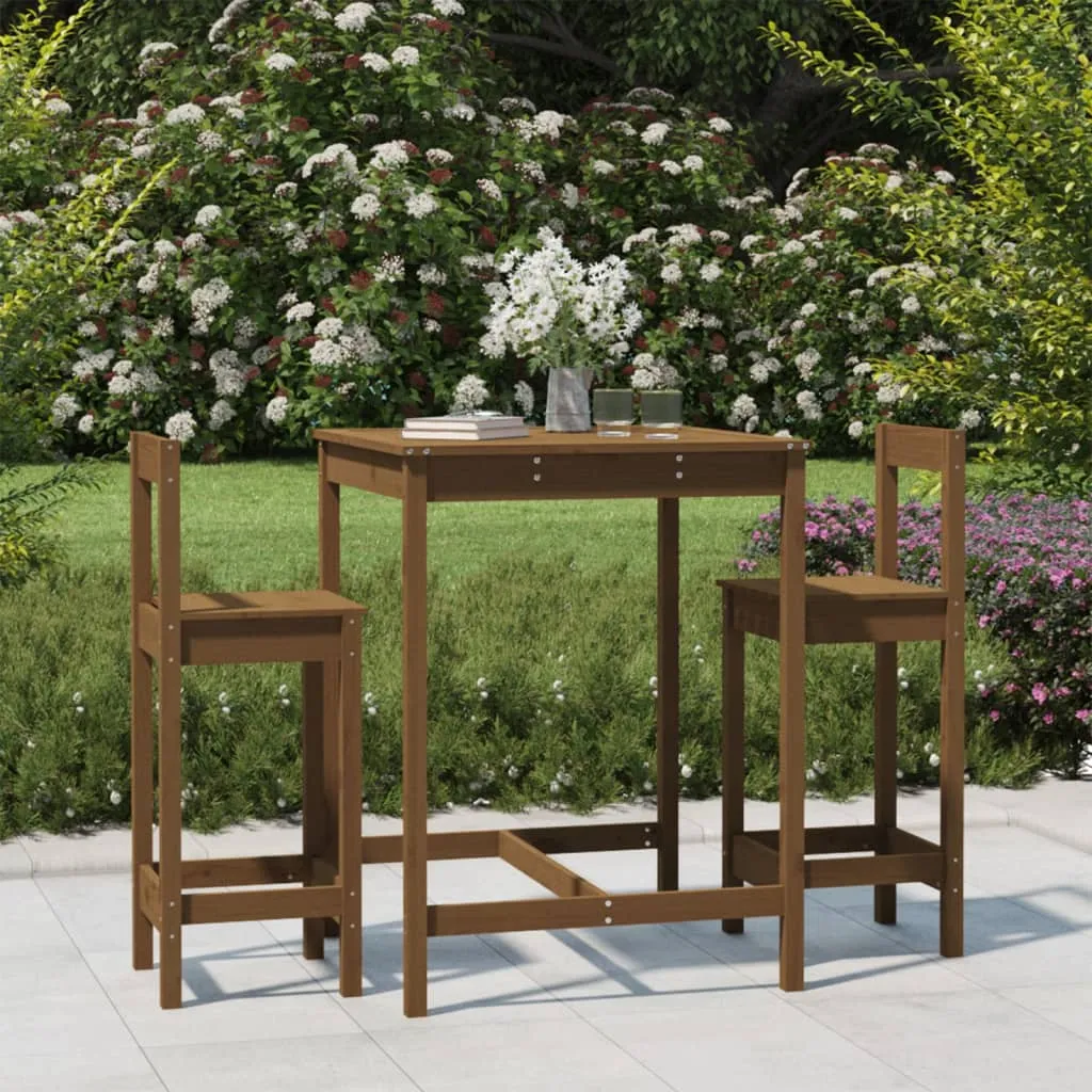 vidaXL Set Bar da Giardino 3 pz Miele in Legno Massello di Pino