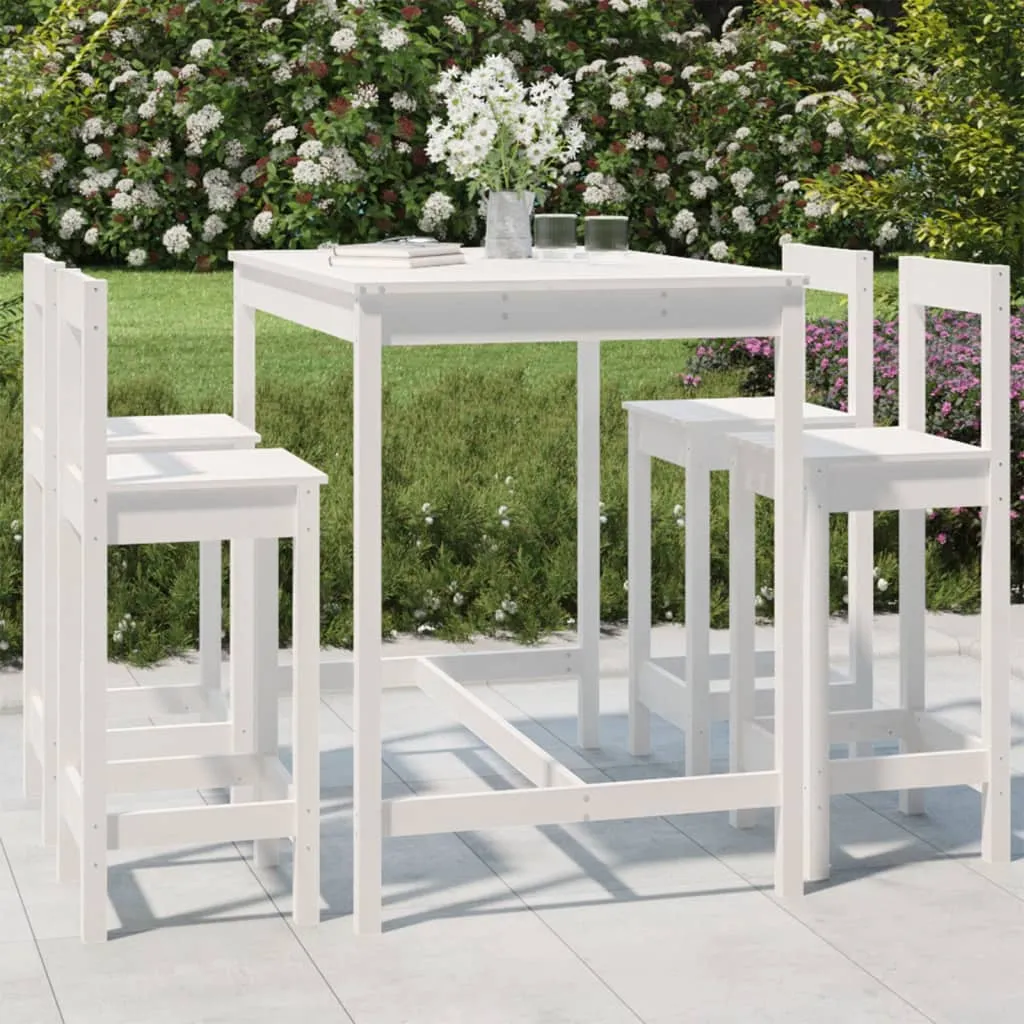 vidaXL Set Bar da Giardino 5 pz Bianco in Legno Massello di Pino