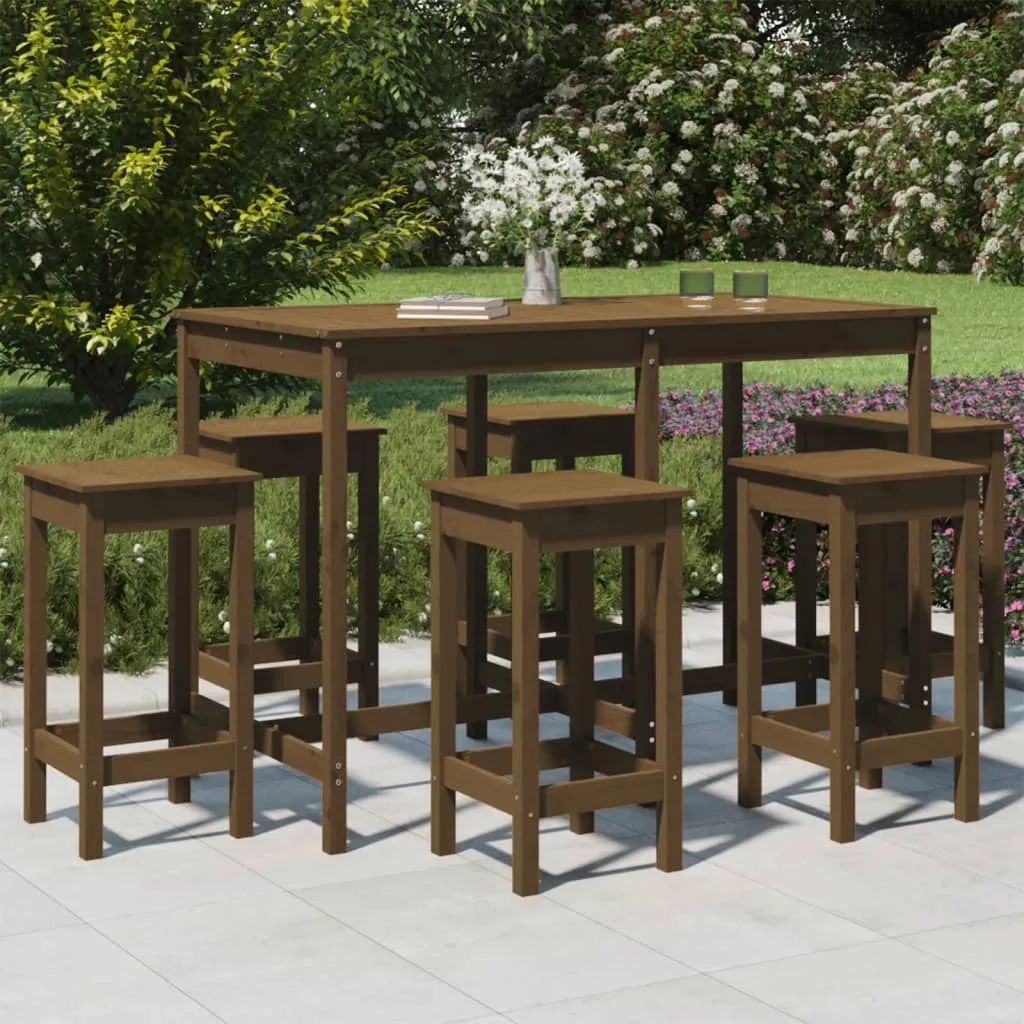 vidaXL Set Bar da Giardino 7 pz Miele in Legno Massello di Pino