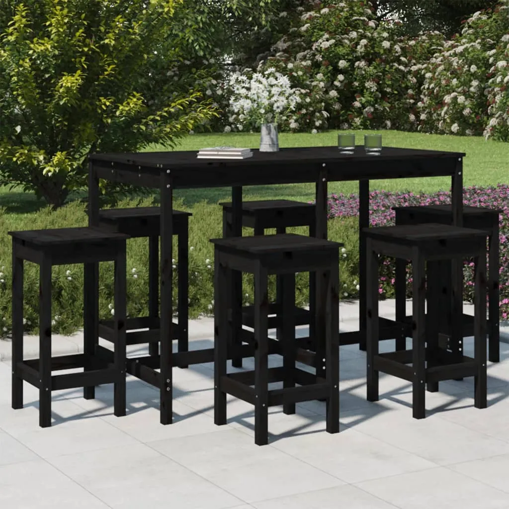 vidaXL Set Bar da Giardino 7 pz Nero in Legno Massello di Pino