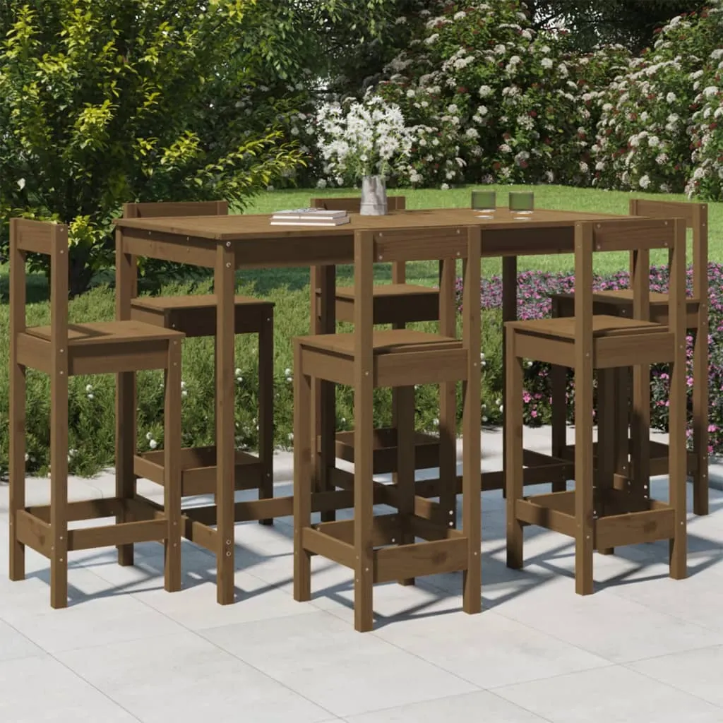 vidaXL Set Bar da Giardino 7 pz Miele in Legno Massello di Pino