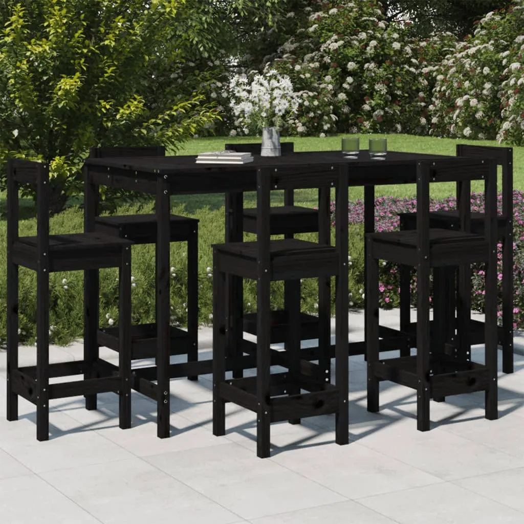 vidaXL Set Bar da Giardino 7 pz Nero in Legno Massello di Pino