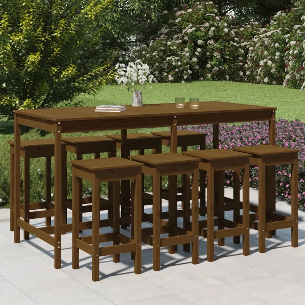 vidaXL Set Bar da Giardino 9 pz Miele in Legno Massello di Pino