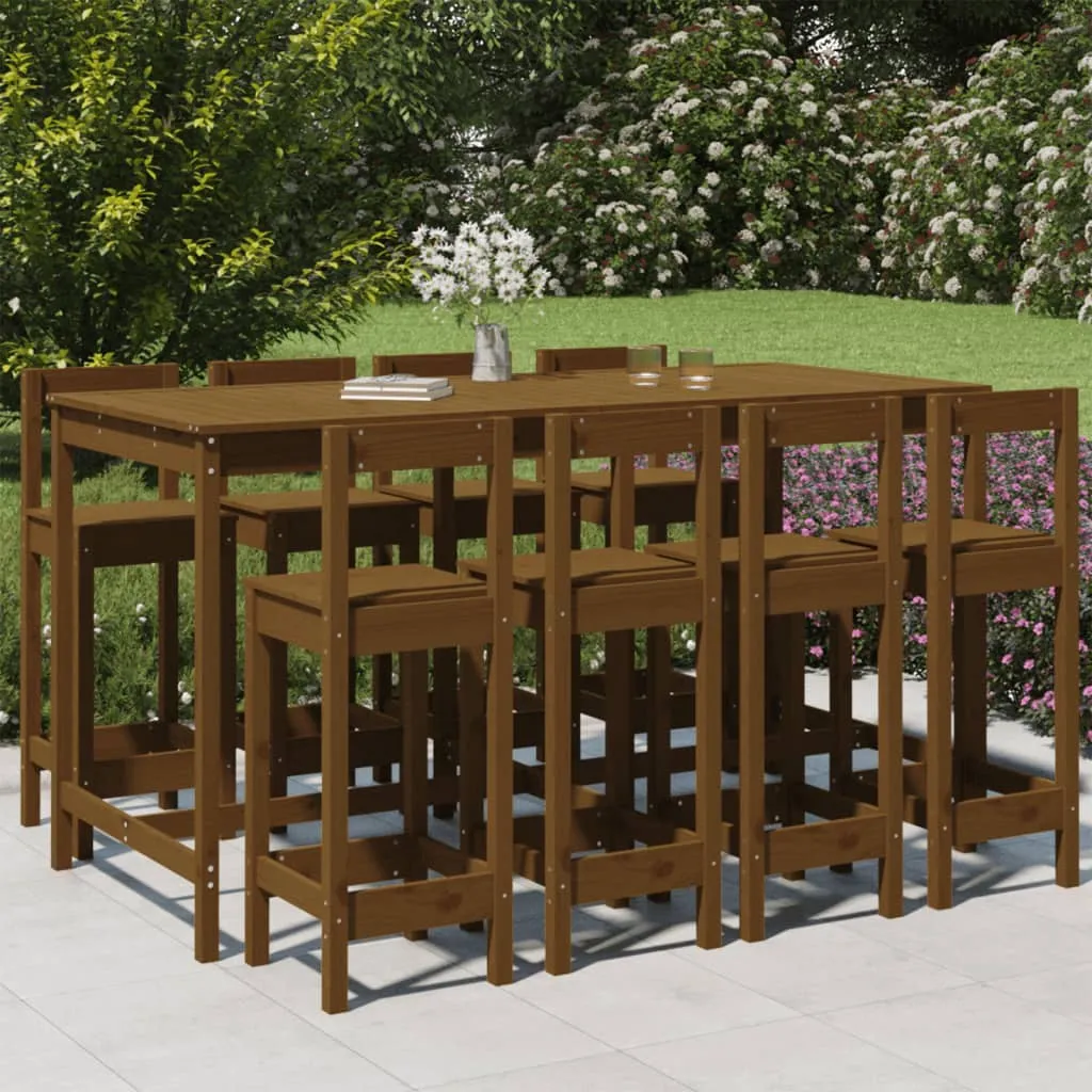 vidaXL Set Bar da Giardino 9 pz Miele in Legno Massello di Pino