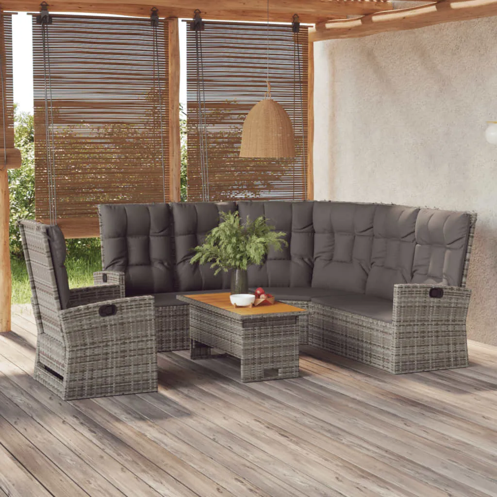 vidaXL Set Divani da Giardino 3 pz con Cuscini in Polyrattan Grigio