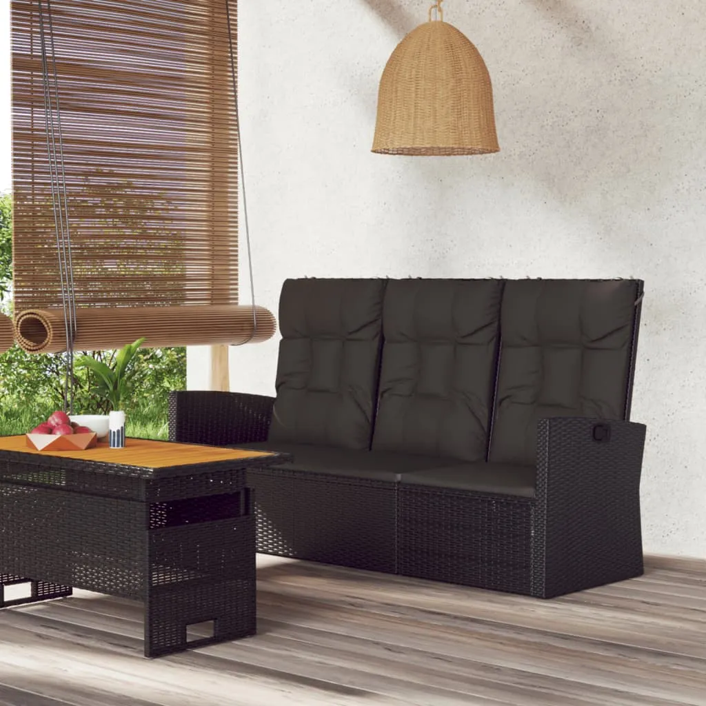 vidaXL Panca da Giardino Reclinabile con Cuscini 173cm Polyrattan Nero