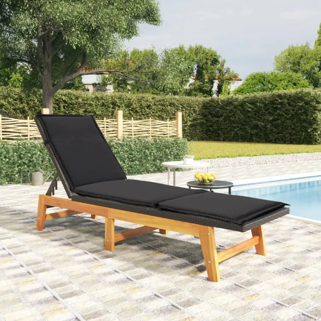 vidaXL Sdraio con Cuscino Nero Marrone Polyrattan e Massello di Acacia