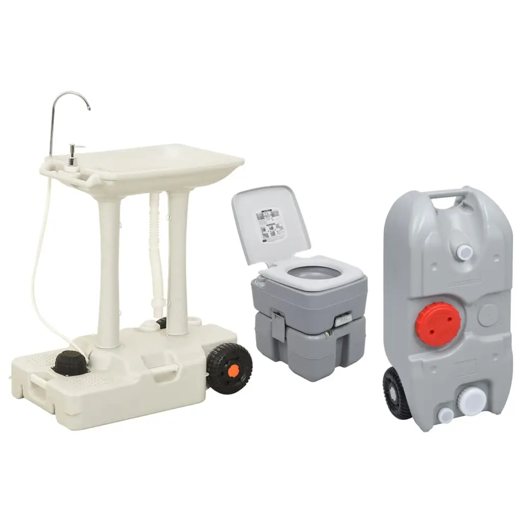 Set Toilette Portatile Campeggio Supporto Lavamani Tanica Acqua