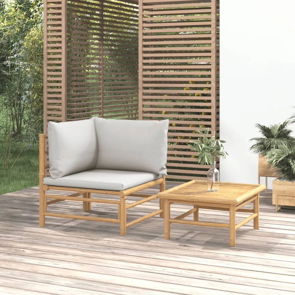 vidaXL Set Salotto da Giardino 2pz con Cuscini Grigio Chiaro Bambù