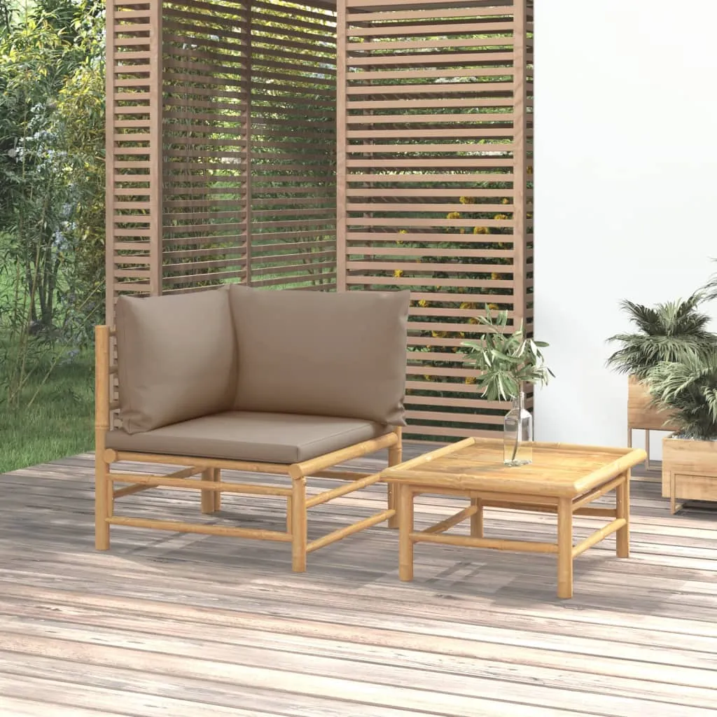 vidaXL Set Salotto da Giardino 2pz con Cuscini Tortora Bambù