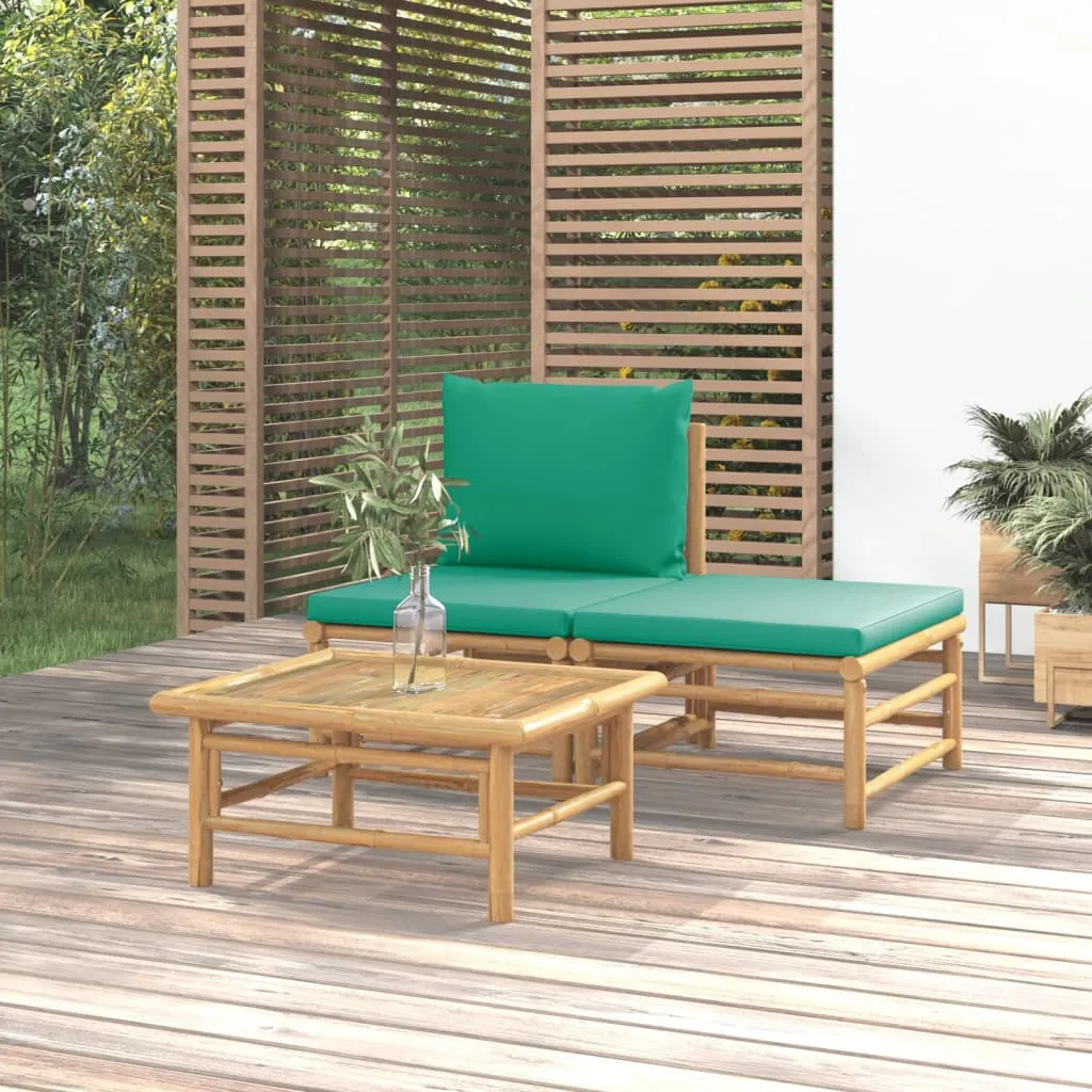 vidaXL Set Salotto da Giardino 3pz con Cuscini Verdi Bambù