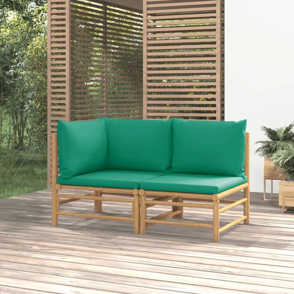 vidaXL Set Salotto da Giardino 2pz con Cuscini Verdi Bambù