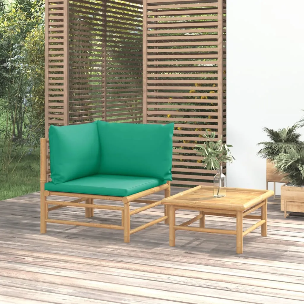 vidaXL Set Salotto da Giardino 2pz con Cuscini Verdi Bambù