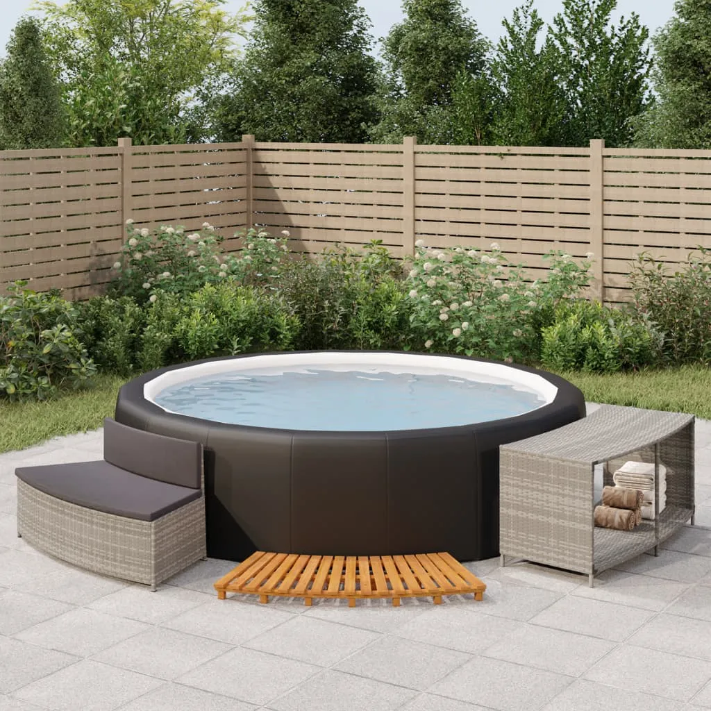 vidaXL Bordo per Spa Grigio in Polyrattan e Legno Massello di Acacia