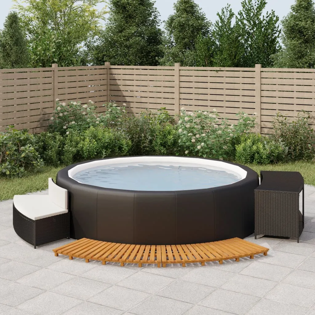 vidaXL Bordo per Spa Nero in Polyrattan e Legno Massello di Acacia