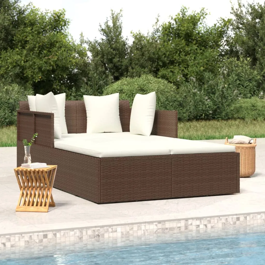 vidaXL Lettino con Cuscini Marrone 182x118x63 cm in Polyrattan