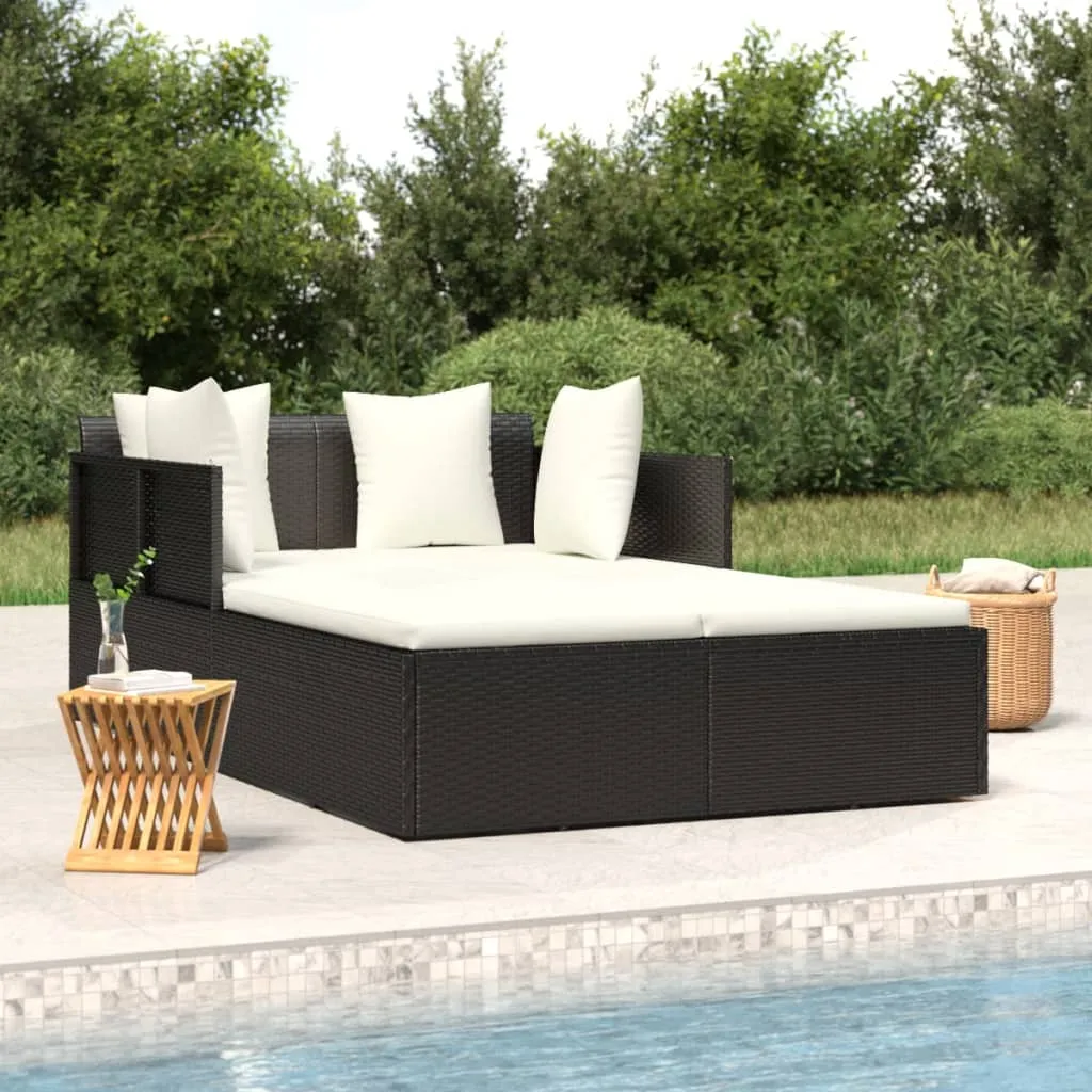 vidaXL Lettino con Cuscini Nero 182x118x63 cm in Polyrattan