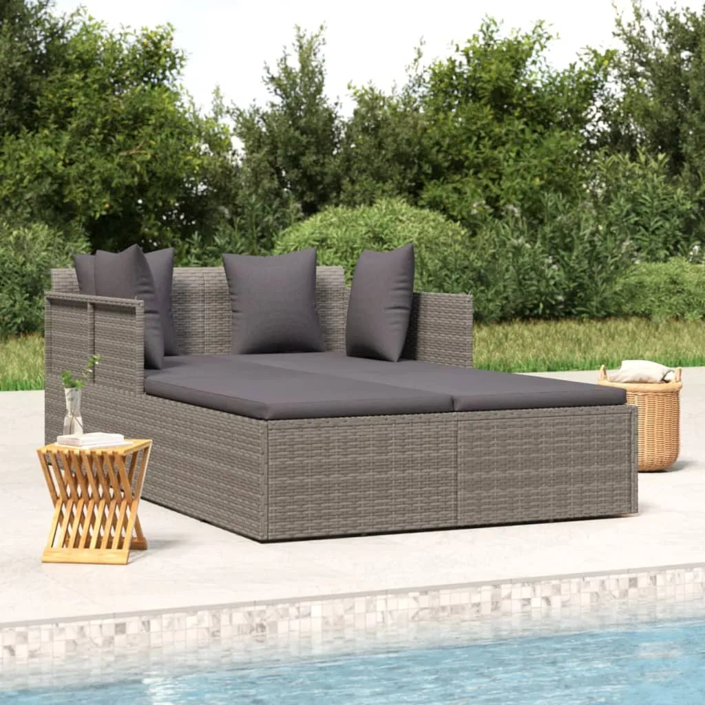 vidaXL Lettino con Cuscini Grigio 182x118x63 cm in Polyrattan