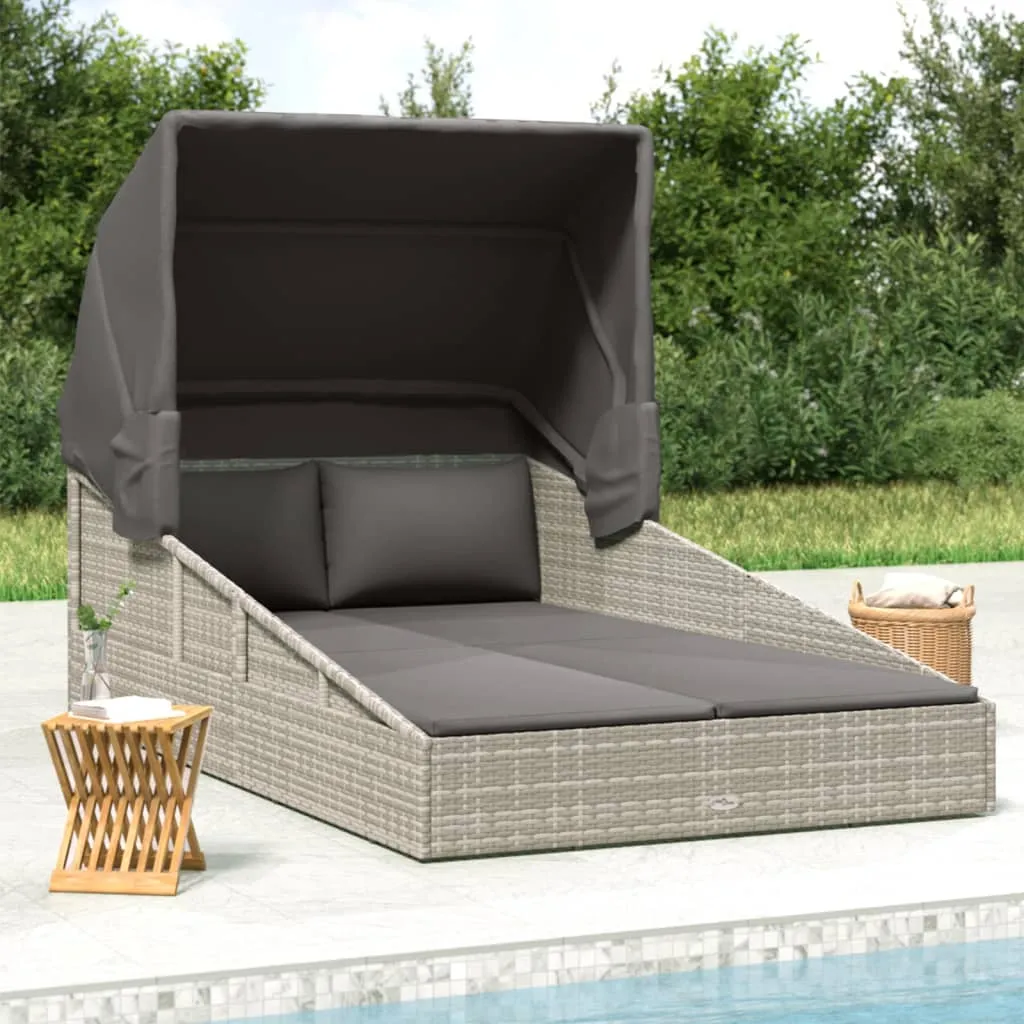 vidaXL Lettino con Tetto Pieghevole Grigio 200x114x128 cm Polyrattan