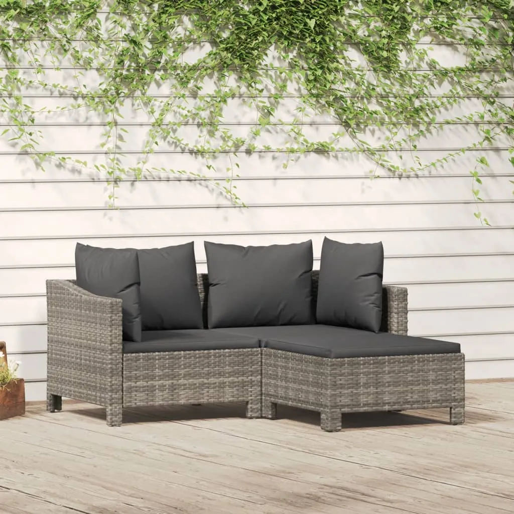 vidaXL Set Divani da Giardino 3 pz con Cuscini in Polyrattan Grigio