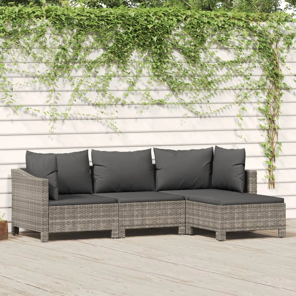 vidaXL Set Divani da Giardino 4 pz con Cuscini in Polyrattan Grigio