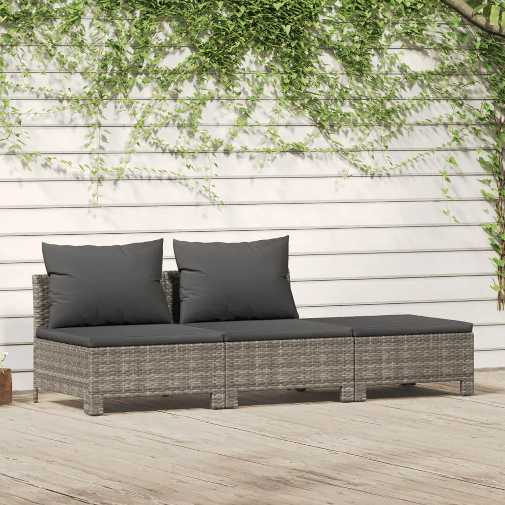 vidaXL Set Divani da Giardino 3 pz con Cuscini in Polyrattan Grigio