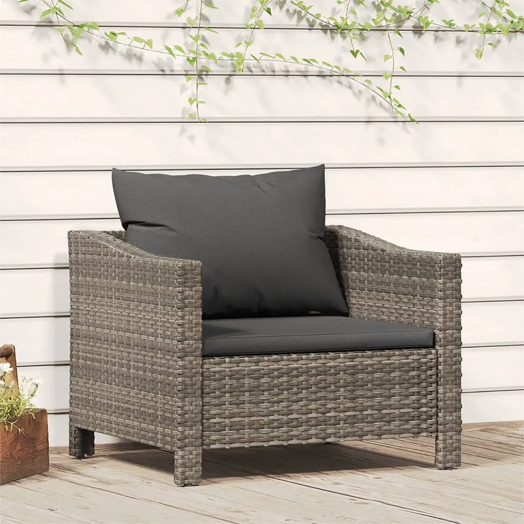 vidaXL Poltrona da Giardino con Cuscino Grigio in Polyrattan