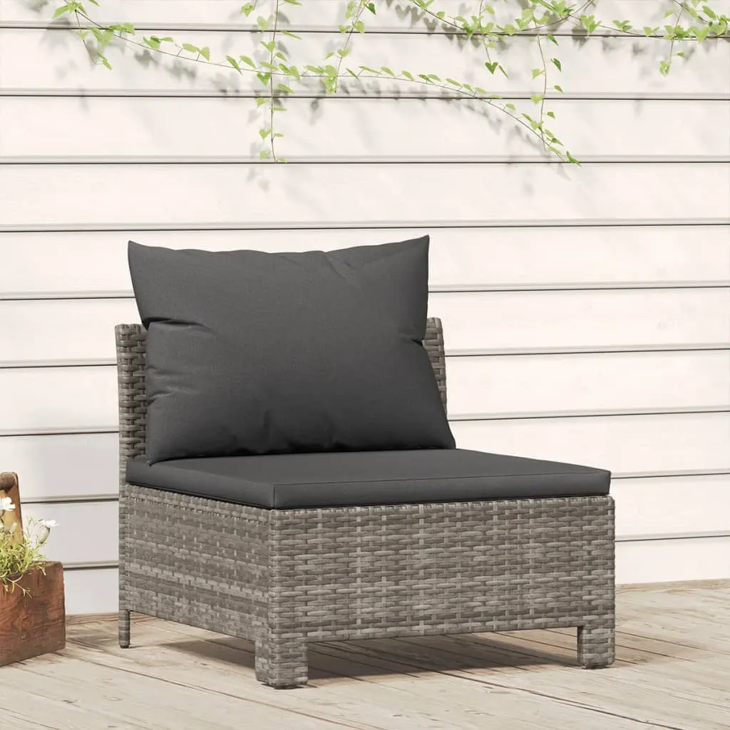 vidaXL Divano Centrale da Giardino con Cuscino in Polyrattan Grigio