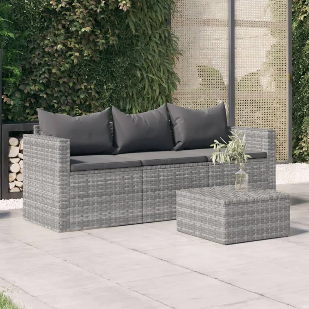 vidaXL Divano da Giardino a 3 Posti con Cuscini in Polyrattan Grigio