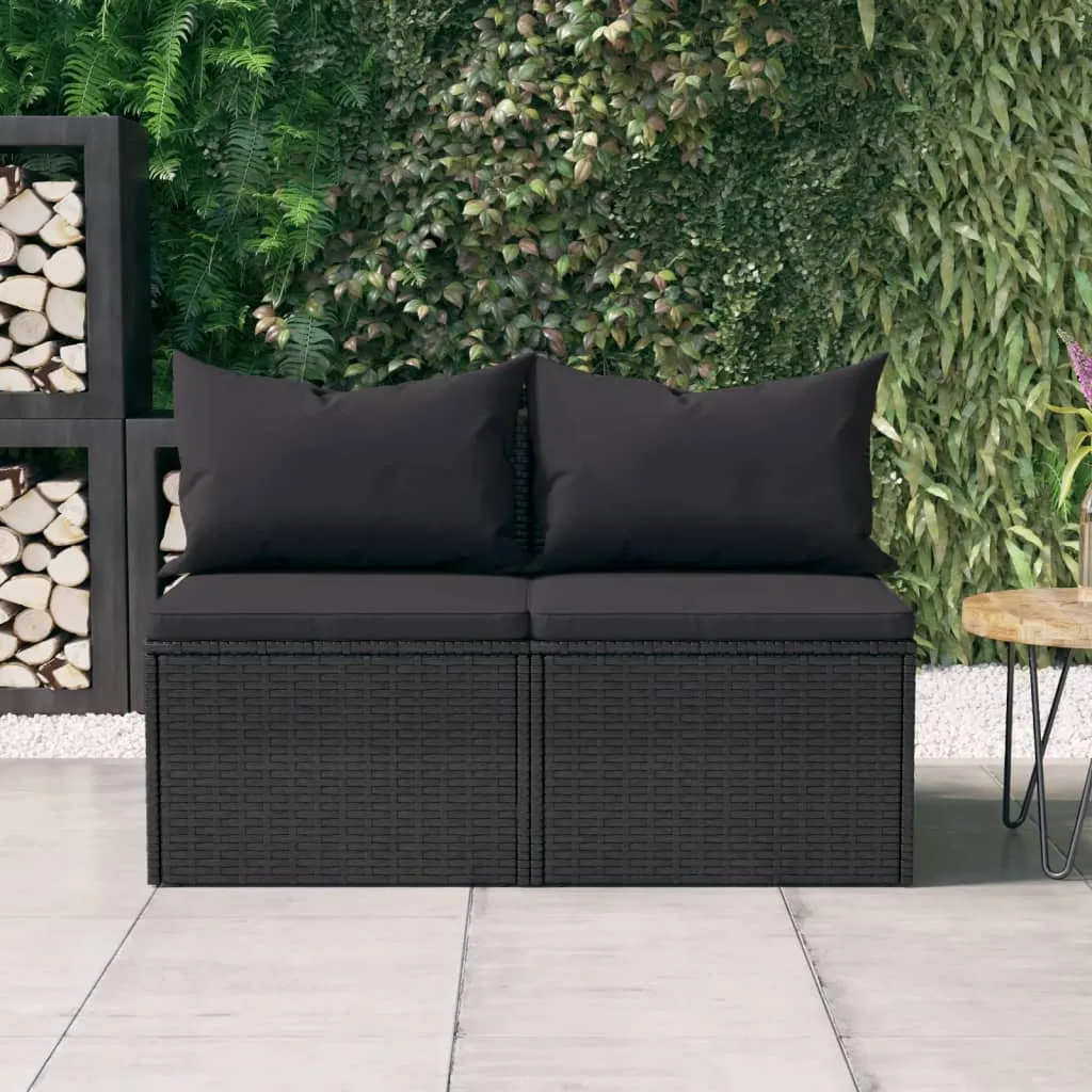 vidaXL Divani Centrali da Giardino con Cuscini 2pz in Polyrattan Nero