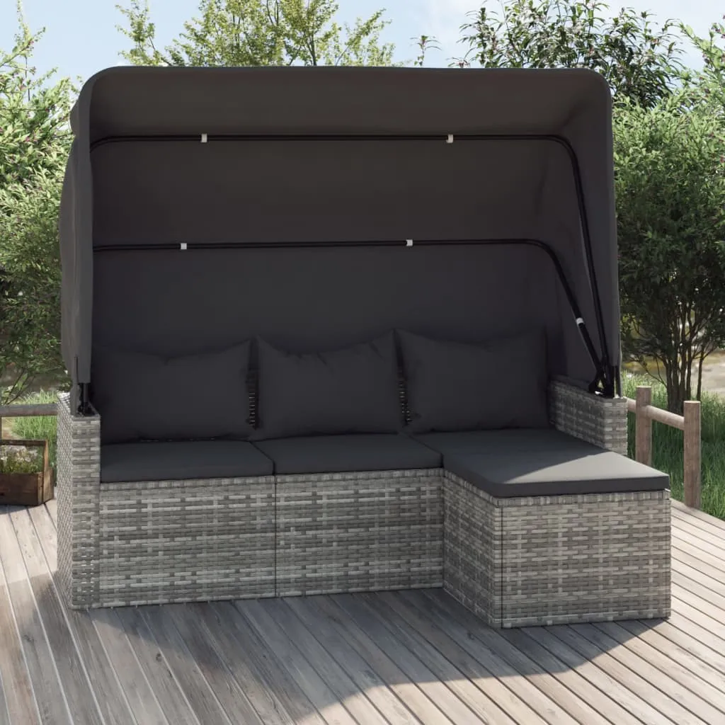 vidaXL Divano Giardino 3 Posti Tetto e Poggiapiedi Grigio Polyrattan